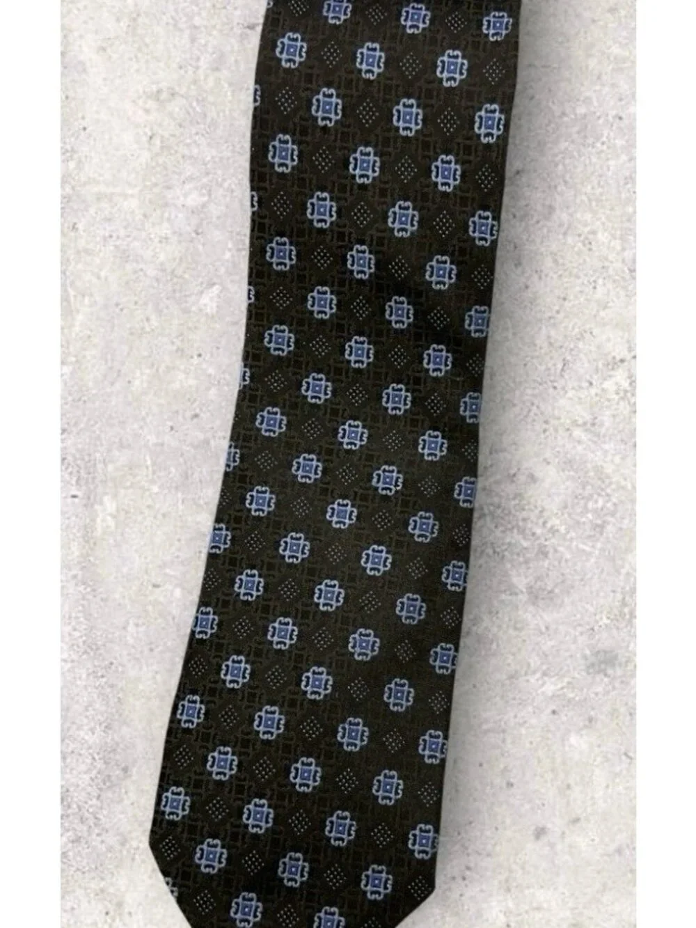 PRONTO UOMO Silk Tie XL Brown Blue Geometric W:3.2